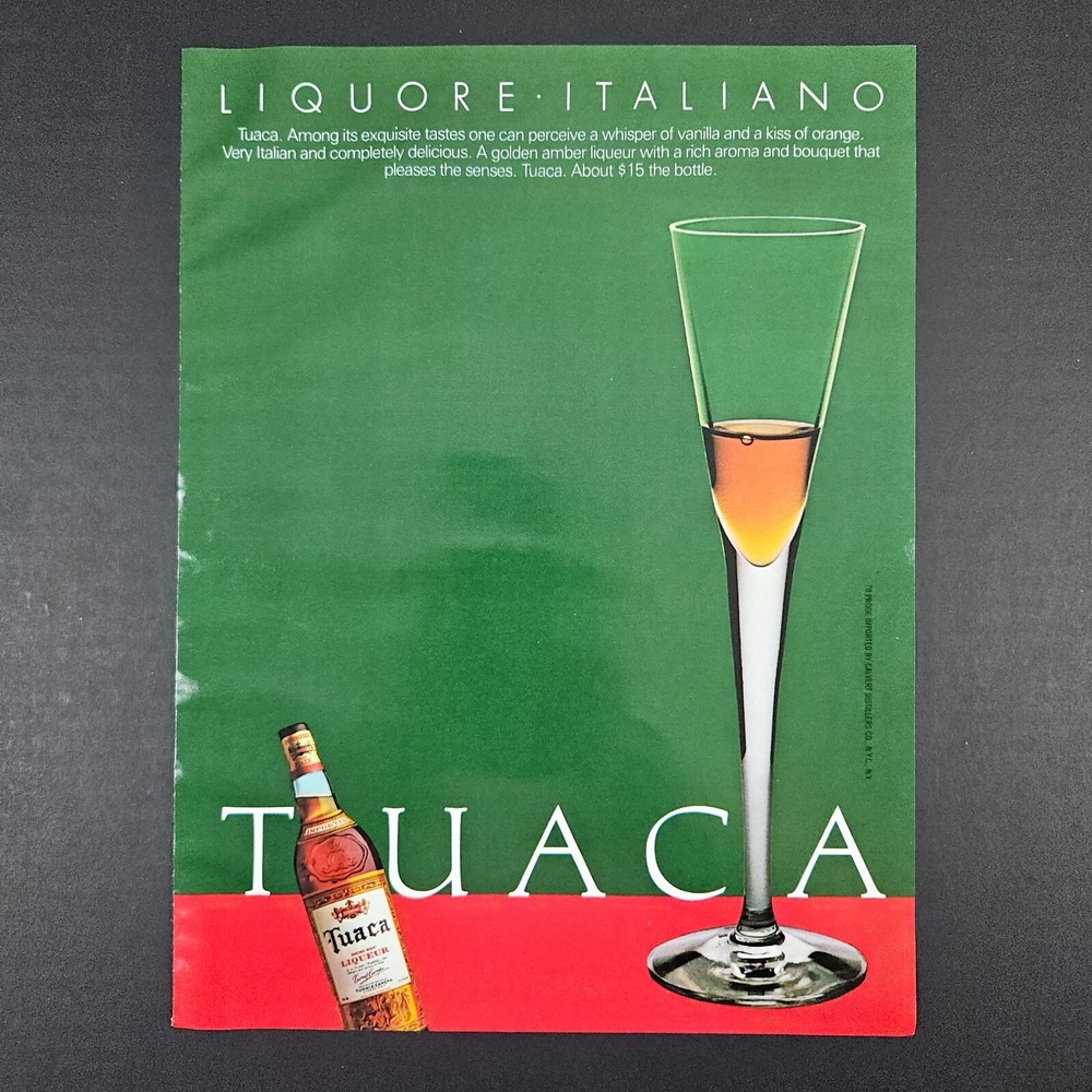 1983 Tuaca Liqueur Vintage Print Ad Calvert Distillers NYC Vanilla Orange Italy